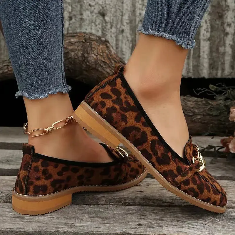 2024 Spring Leopard Print Fashion – Ladies Flat Heel Shoes, Shallow Party Loafers with Soft Sole, Mary Jane Style, Large Size 43