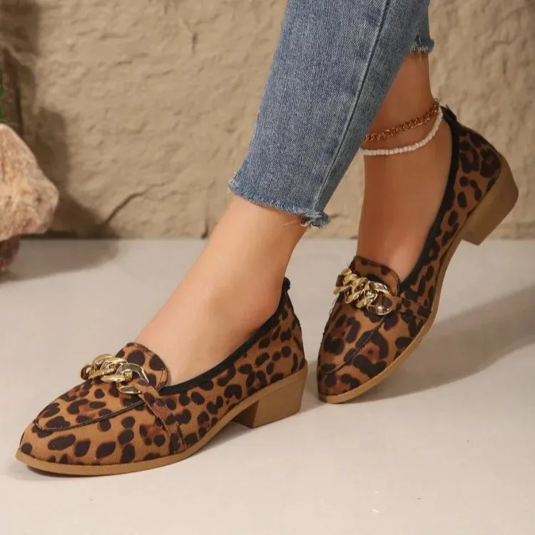 2024 Spring Leopard Print Fashion – Ladies Flat Heel Shoes, Shallow Party Loafers with Soft Sole, Mary Jane Style, Large Size 43