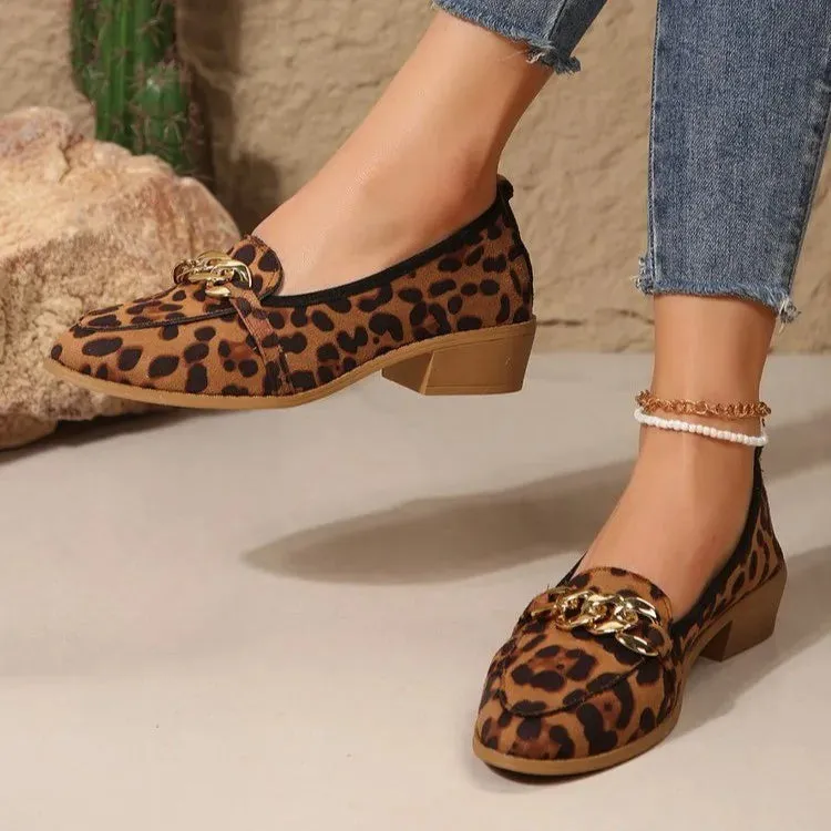 2024 Spring Leopard Print Fashion – Ladies Flat Heel Shoes, Shallow Party Loafers with Soft Sole, Mary Jane Style, Large Size 43