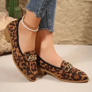 2024 Spring Leopard Print Fashion – Ladies Flat Heel Shoes, Shallow Party Loafers with Soft Sole, Mary Jane Style, Large Size 43