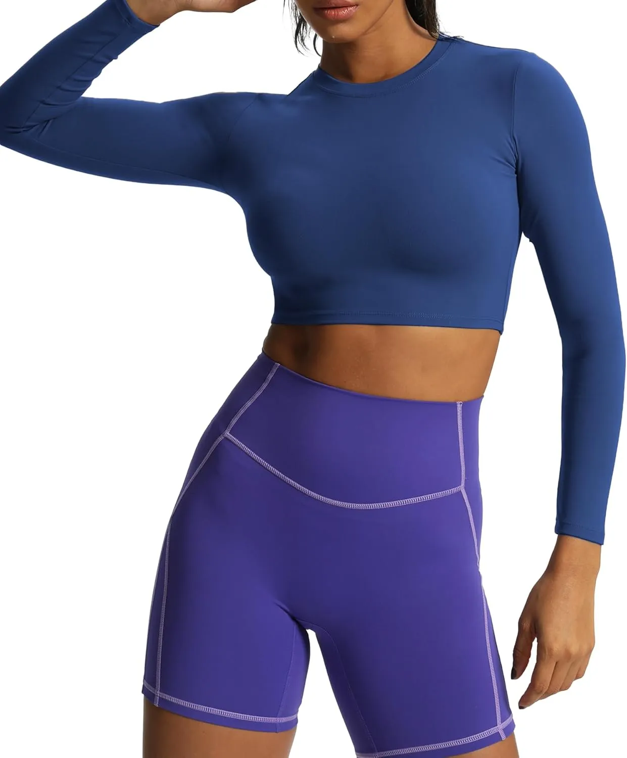 Aoxjox Long Sleeve Crop Tops for Women Classic Longline Workout Cropped T Shirt Top Length