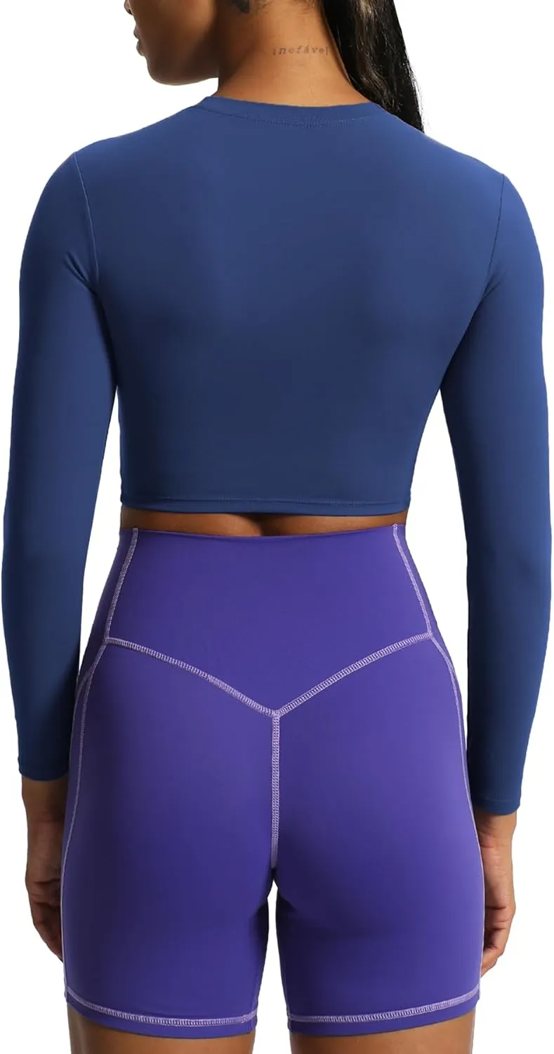 Aoxjox Long Sleeve Crop Tops for Women Classic Longline Workout Cropped T Shirt Top Length