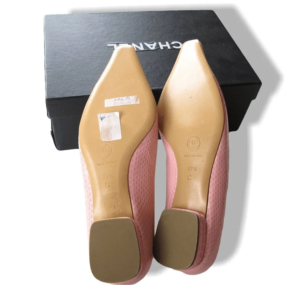 Chanel Vintage Pink Exotic Lizard Square-Toe Flat Women Shoes Sz37.5 NIB!