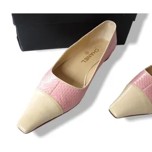 Chanel Vintage Pink Exotic Lizard Square-Toe Flat Women Shoes Sz37.5 NIB!