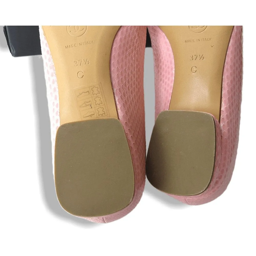 Chanel Vintage Pink Exotic Lizard Square-Toe Flat Women Shoes Sz37.5 NIB!