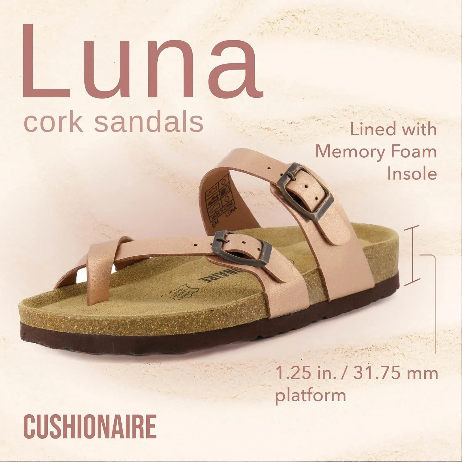CUSHIONAIRE Women's Luna Cork Footbed Sandal With  Comfort