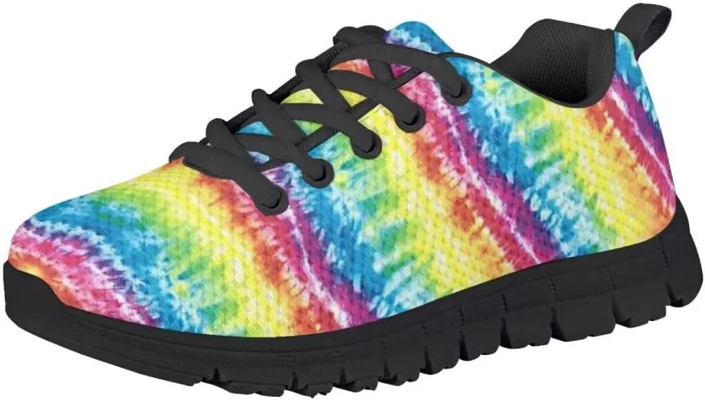 Cute Girls Shoes Lightweight Breathable Running Shoes Lace Up Walking Tennis Sneakers Black Sole