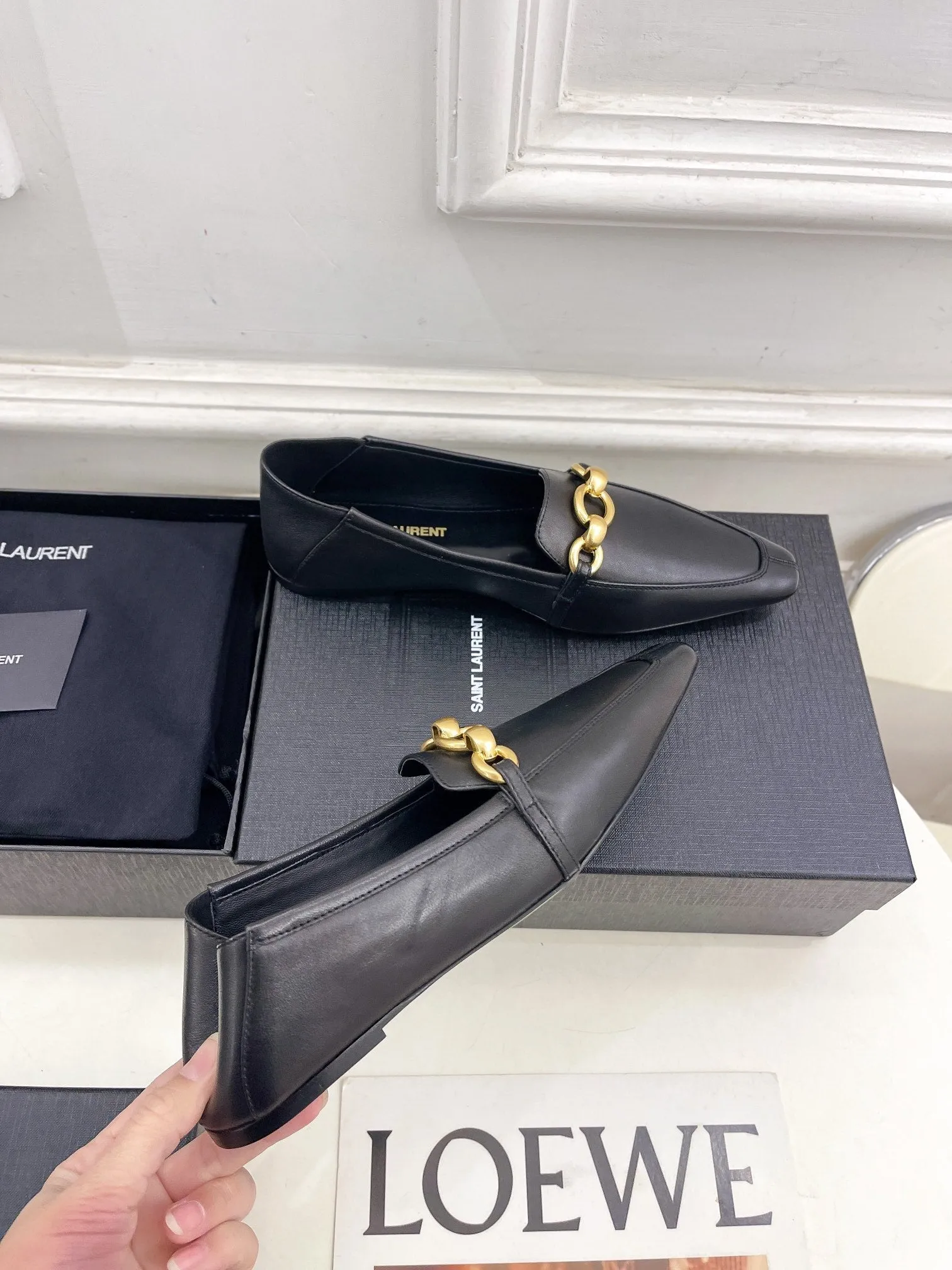 Expert help FLAT CALFSKIN SMOOTH Saint CHAIN BLACK Global delivery GOLD WITH Laurent IN LOAFERS