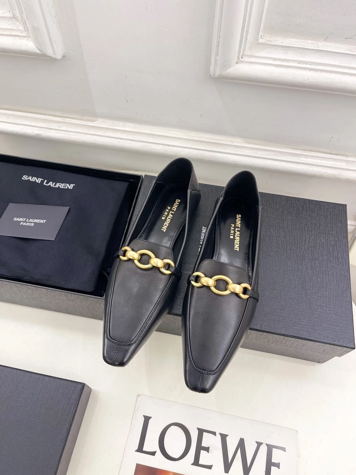 Expert help FLAT CALFSKIN SMOOTH Saint CHAIN BLACK Global delivery GOLD WITH Laurent IN LOAFERS