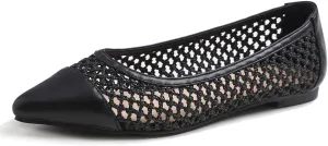 FEVERSOLE Women's Woven Pointy Fashion Cutouts Breathable Knit Flat Shoes