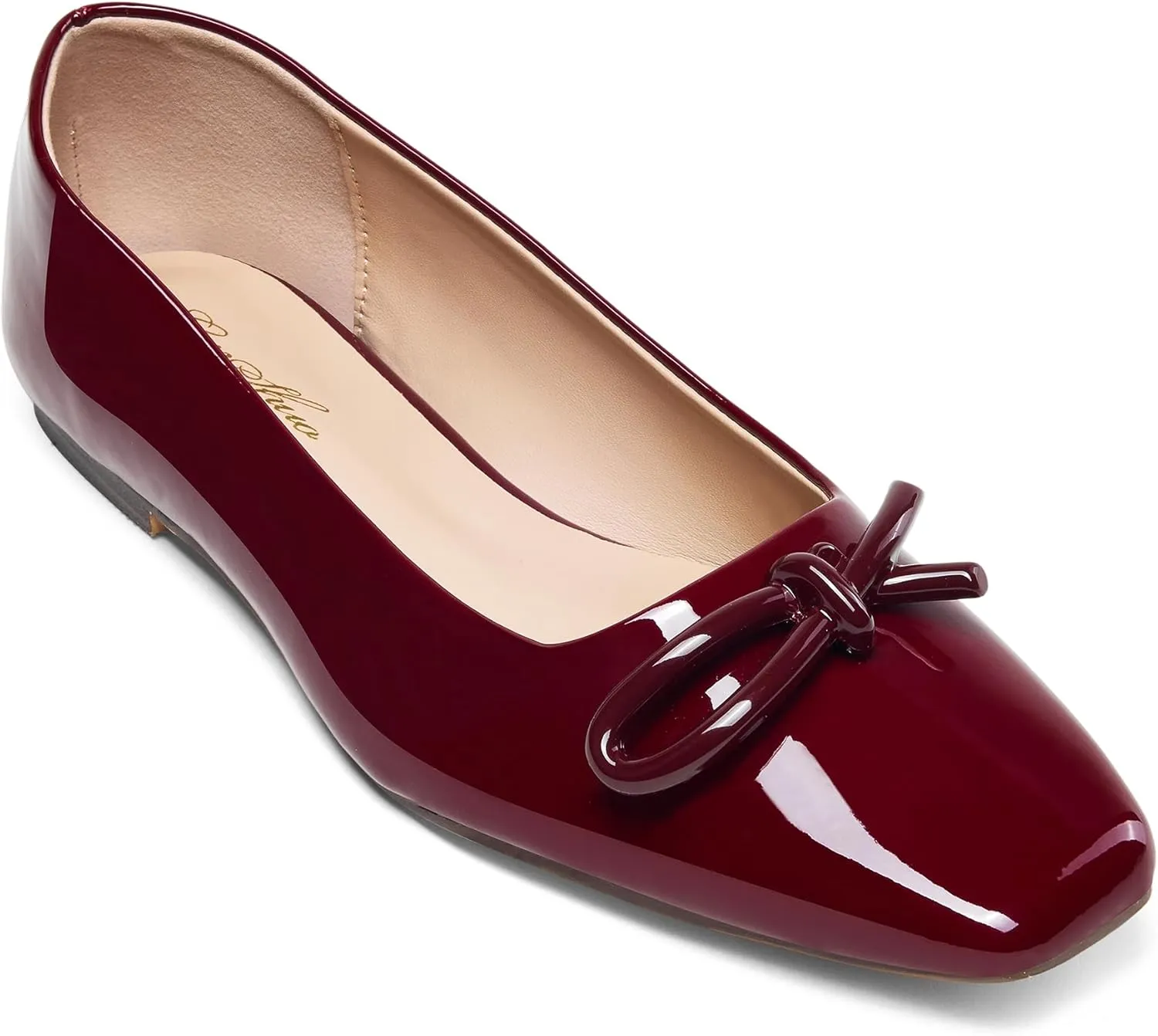 GENSHUO Women’s Square Toe Flats Metal Bow Slip On Ballet Flats Comfort Low Heel Shoes Classic and Chic