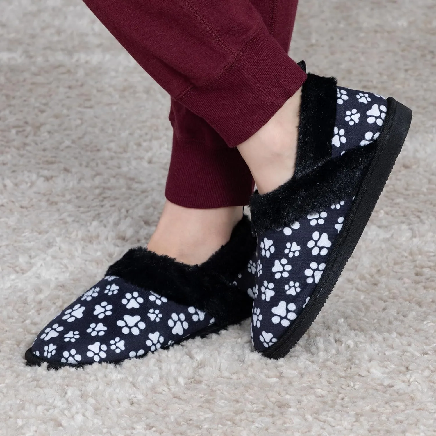 GreaterGood Paw Print Faux Fur Lined Indoor/Outdoor Slippers