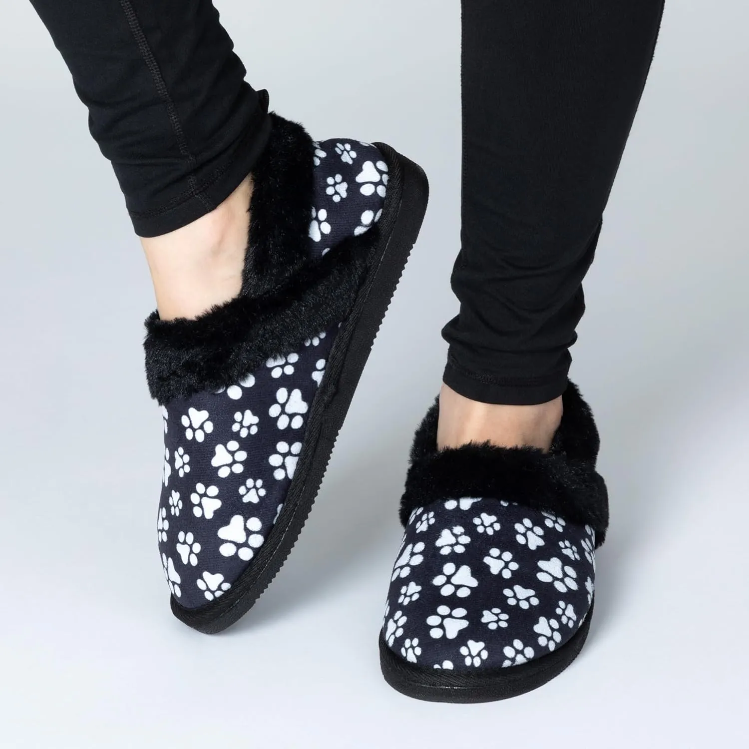 GreaterGood Paw Print Faux Fur Lined Indoor/Outdoor Slippers