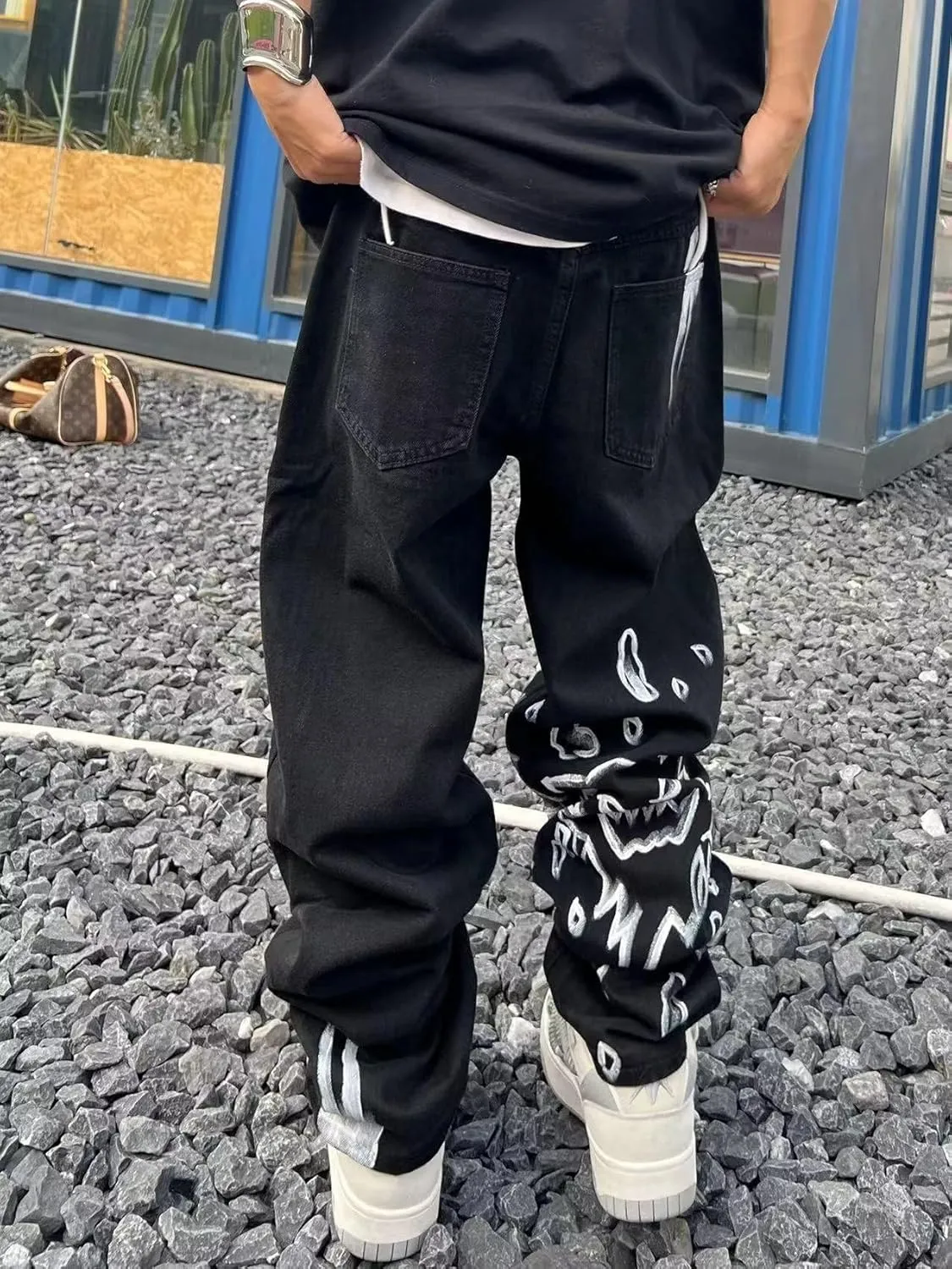 jupkem Baggy Jeans Men Grunge Skull Pants Y2k Gothic Wide Leg Graphic Jean Punk Hiphop Denim Jeans 90s Cool Streetwear