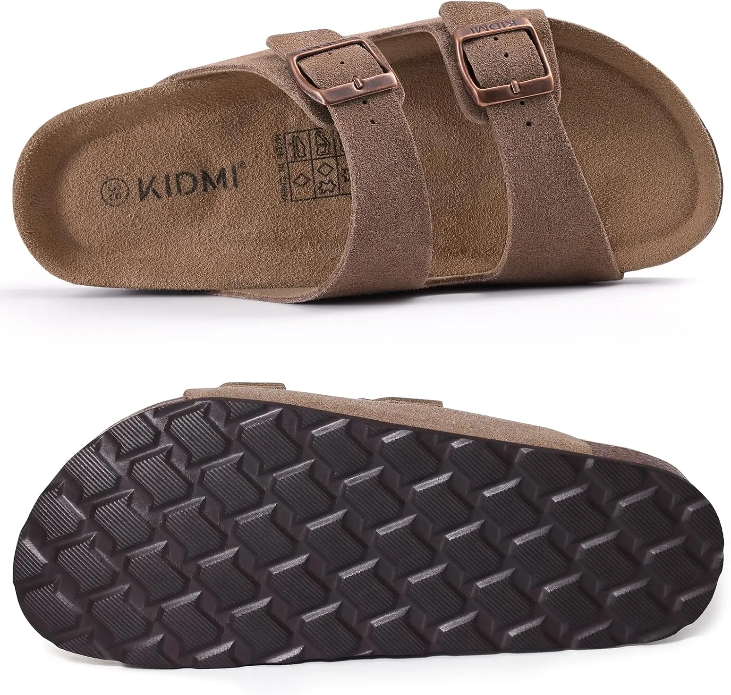KIDMI Women's Genuine Suede Sandals Cork Footbed Summer Adjustable Slide Sandals