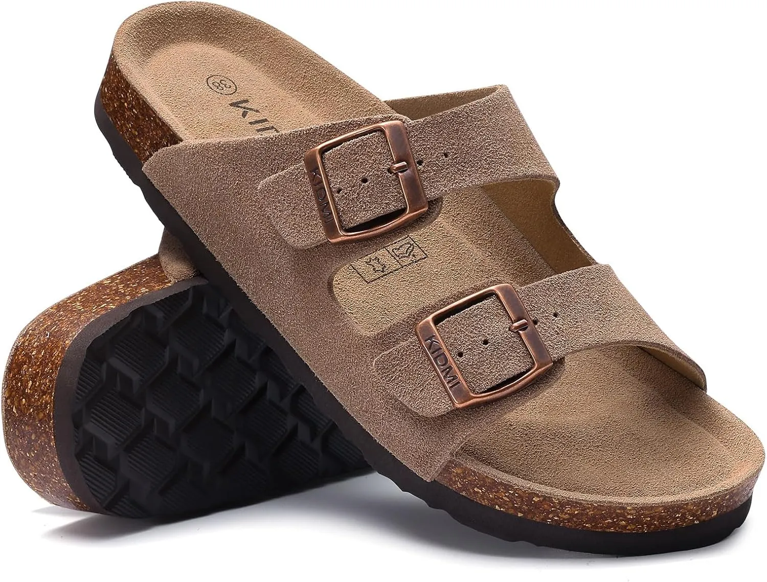 KIDMI Women's Genuine Suede Sandals Cork Footbed Summer Adjustable Slide Sandals