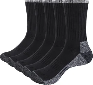 Ladies Cushioned Crew Socks for Women, Moisture Wicking Cotton Gym Tennis Running Cycling Sports Socks, 5 Pairs