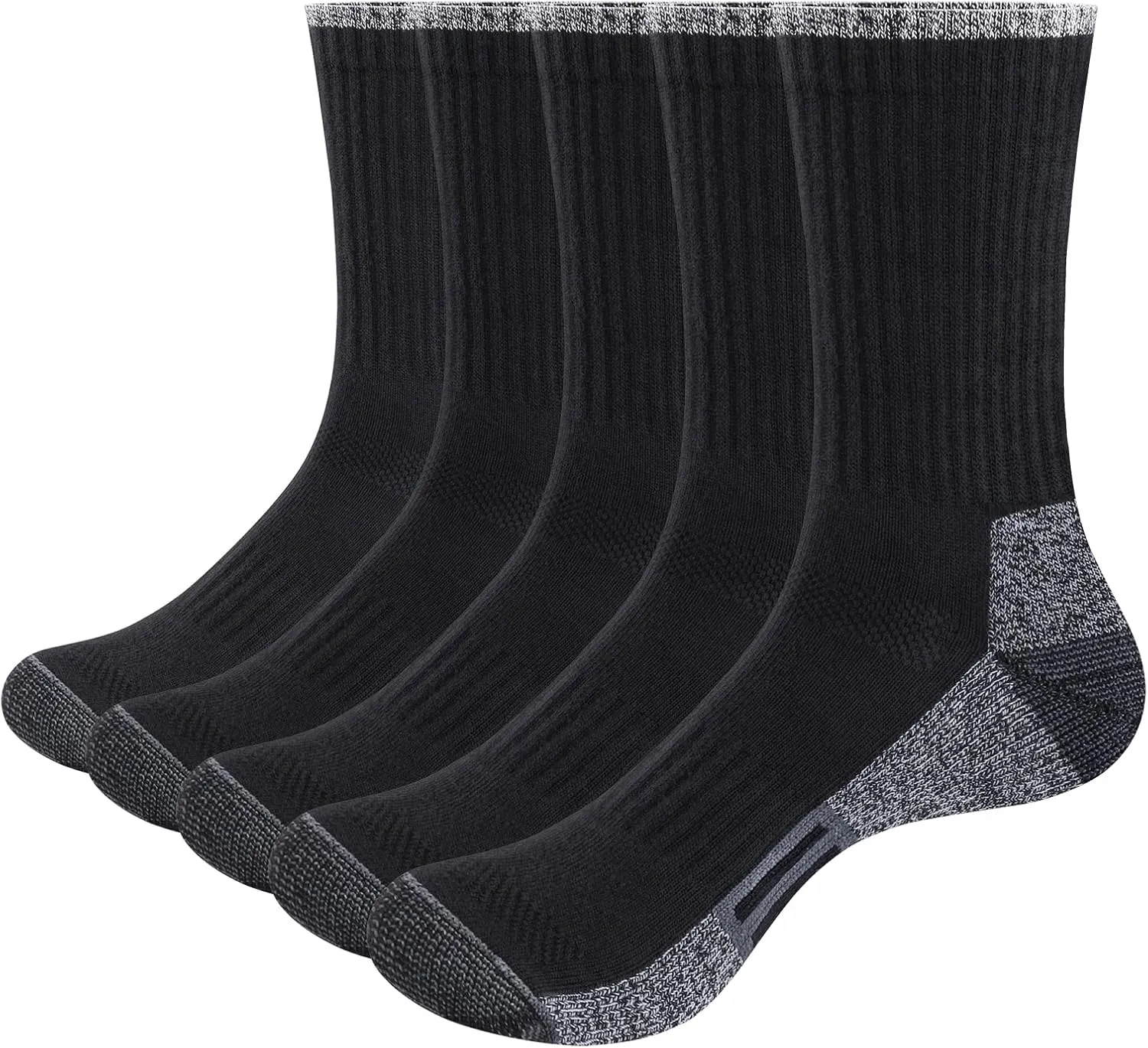 Ladies Cushioned Crew Socks for Women, Moisture Wicking Cotton Gym Tennis Running Cycling Sports Socks, 5 Pairs