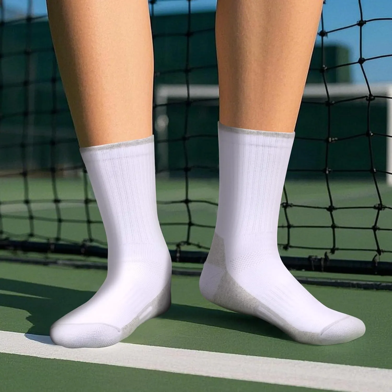 Ladies Cushioned Crew Socks for Women, Moisture Wicking Cotton Gym Tennis Running Cycling Sports Socks, 5 Pairs
