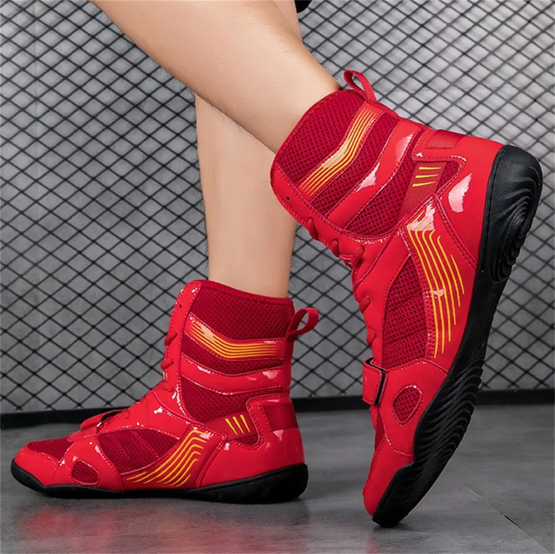 Ladies High Top Wrestling Boots, Professional Kickboxing Fighting Sports Mesh Shoes Lightweight Boxing Fitness Sneakers