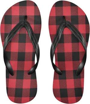 Lumberjack Buffalo Plaid Womens Flip Flops Red Black Tartan Check Summer Beach Sandals Casual Thong Slippers Comfortable Shower Slippers Non Slip Water Sandals shoes L