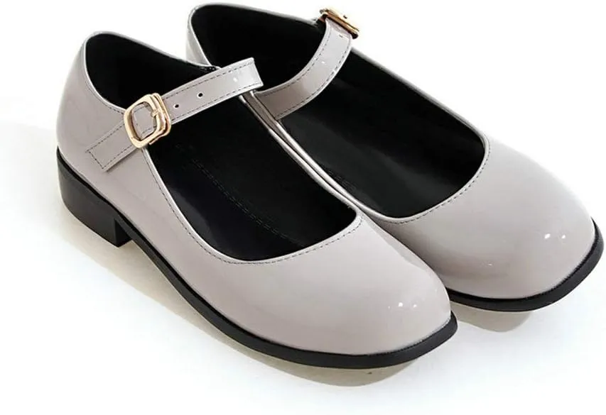 LUXMAX Womens Patent Leather Mary Jane Flats Square Toe Pumps
