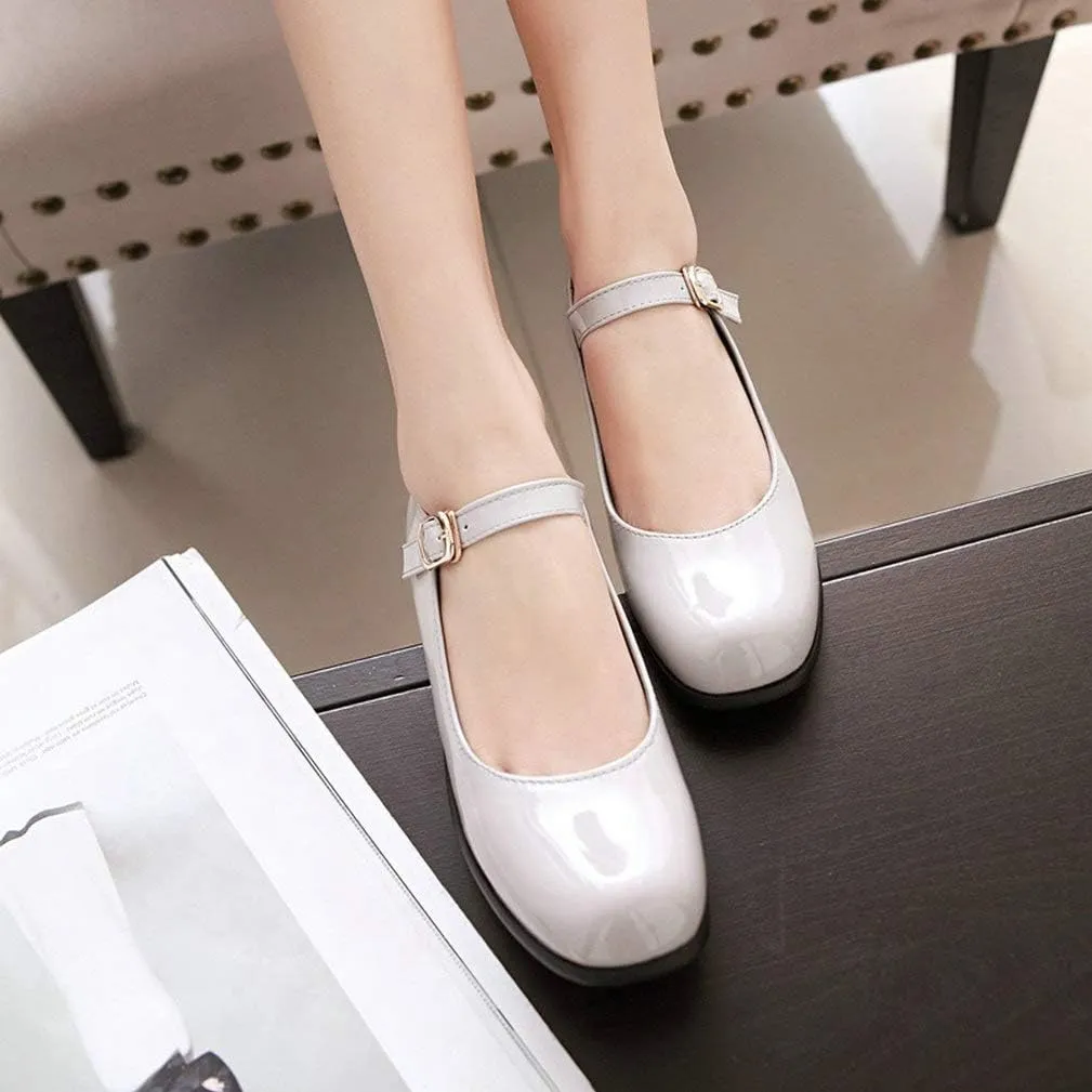 LUXMAX Womens Patent Leather Mary Jane Flats Square Toe Pumps