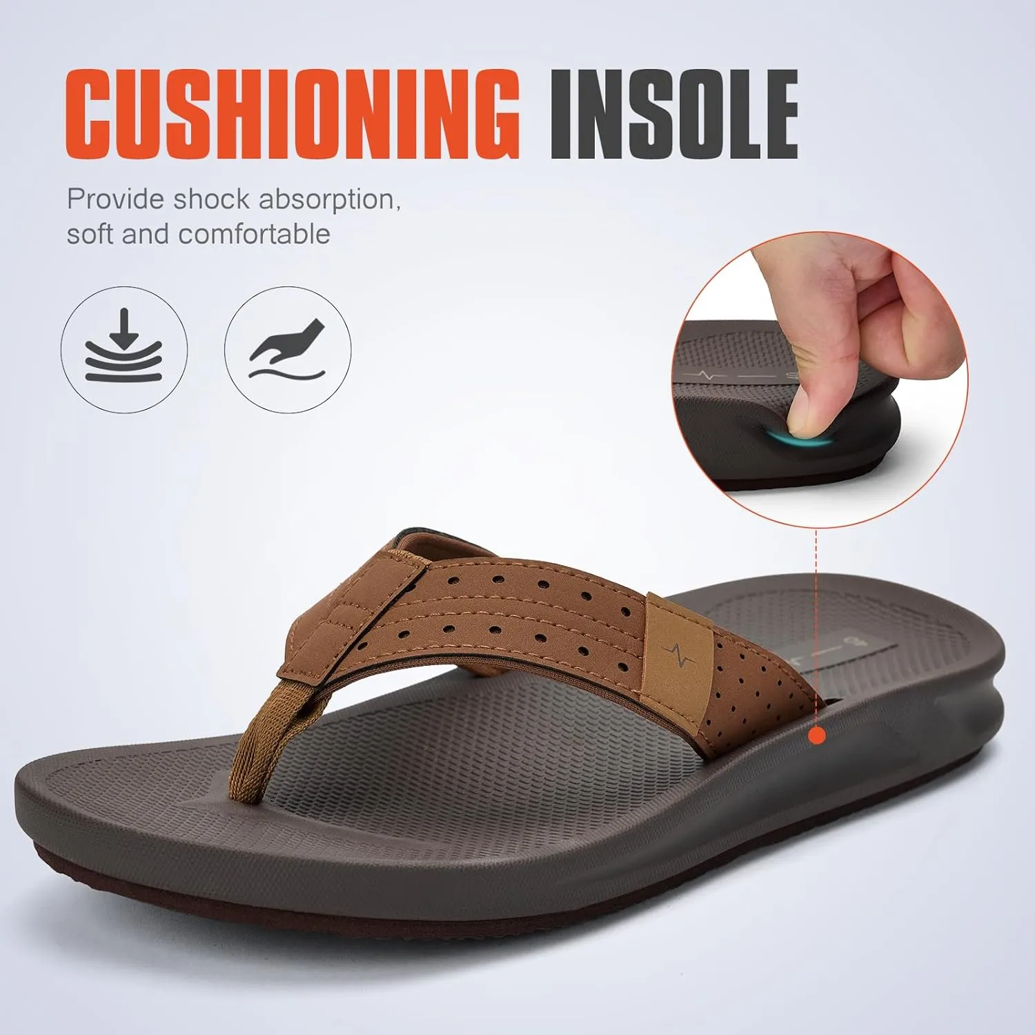 Men's Ultra Soft Cushion Flip Flops with Arch Support, Quick Dry Thong Sandals for Indoor & Outdoor Comfort
