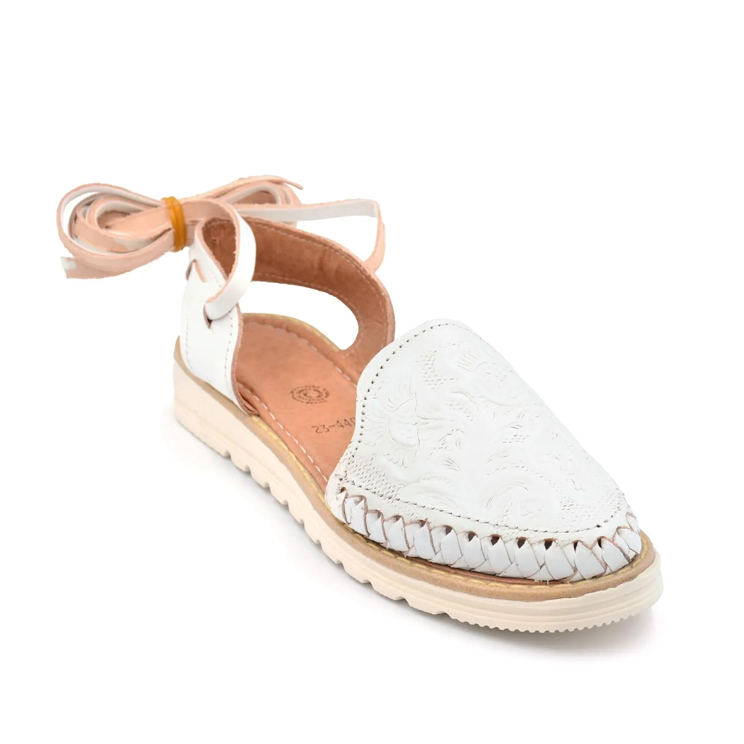 Mexican Leather Shoes with Long Crossed Roman Straps for Women - Model 440 (7, White)