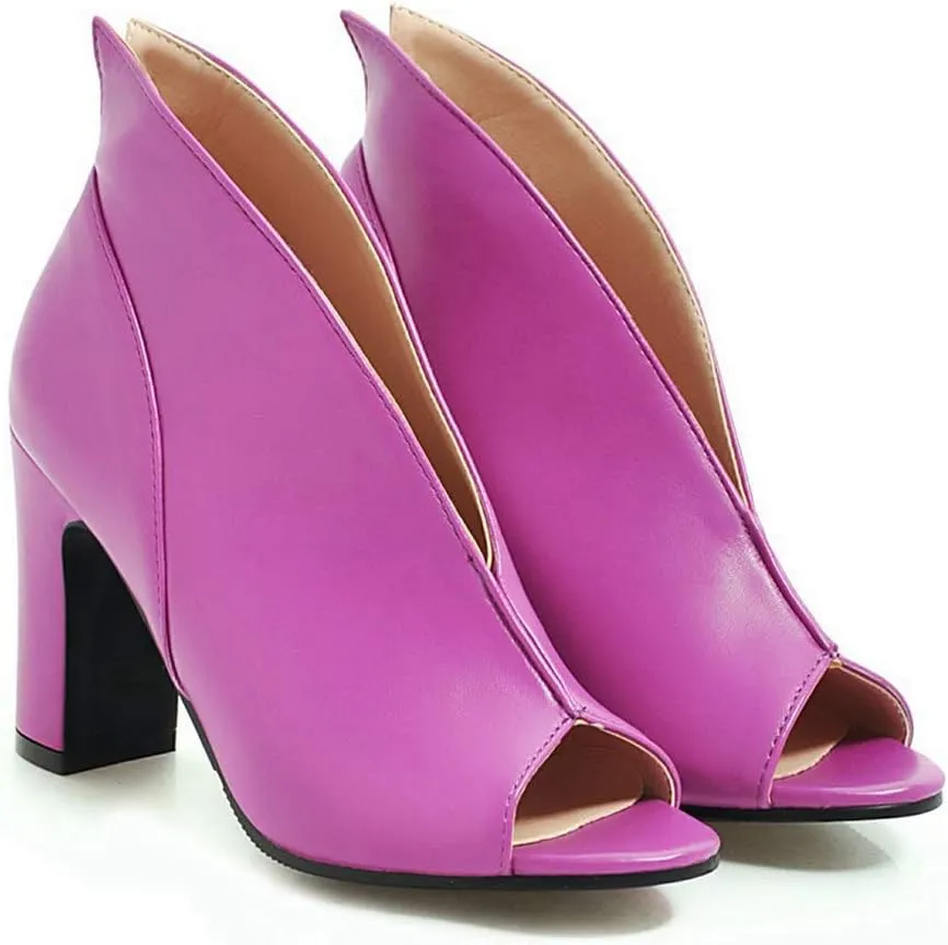 MIOKE Women's Peep Toe Chunky Block High Heel Sandals Fashion Slip On Dress Heeled Pump Booties Shoes