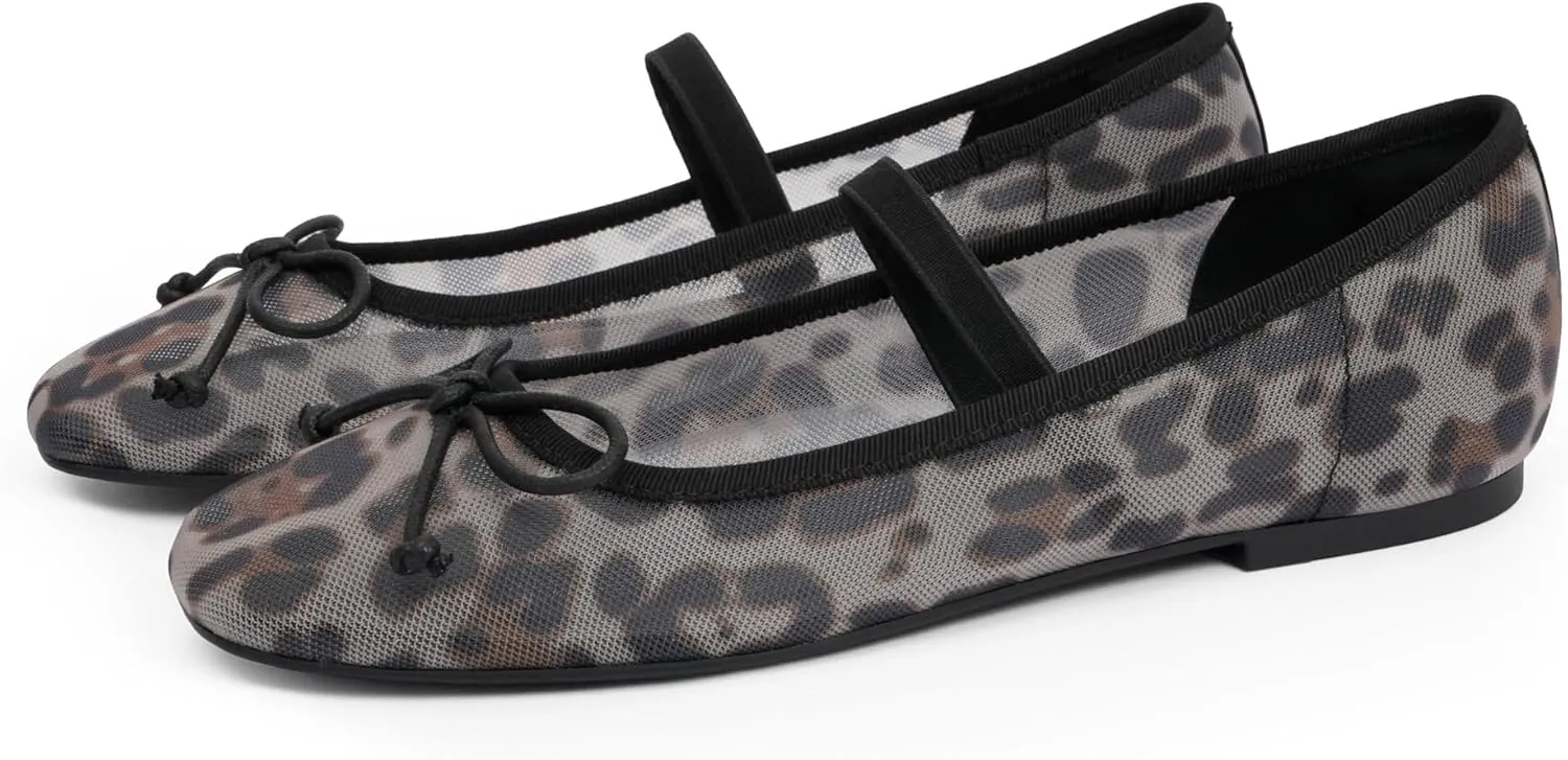 Modatope Ballet Mary Jane Flats Shoes with Strap Closed Square Toe Slip on Bowknot Bow Ballerina Flats for Women Dressy