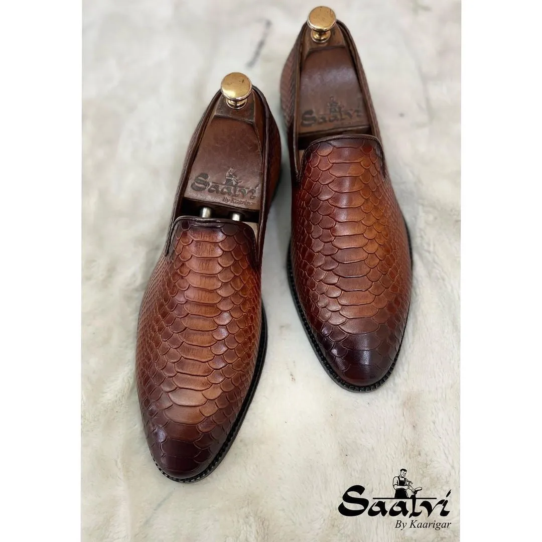 Python Embossed Loafers | Tan