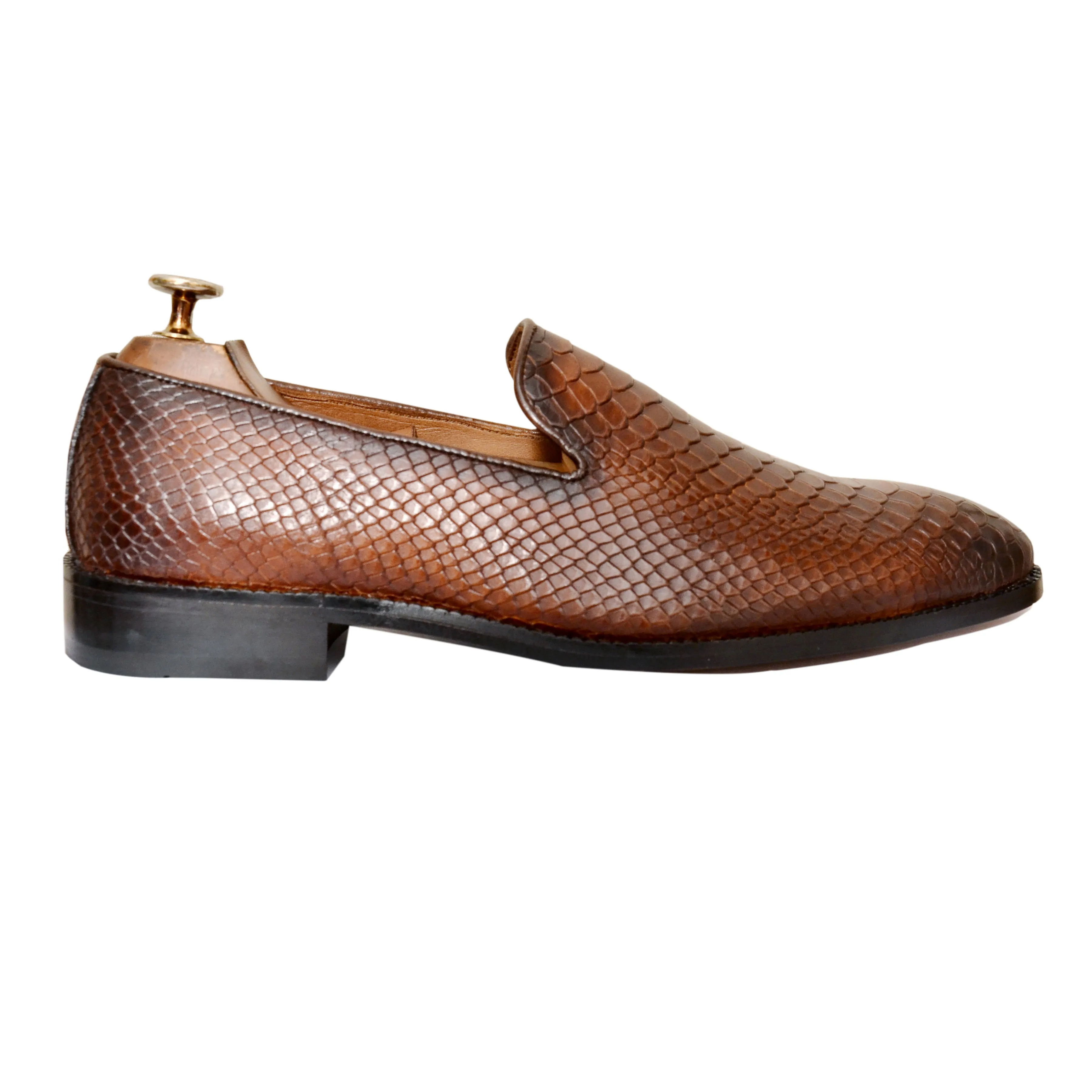 Python Embossed Loafers | Tan