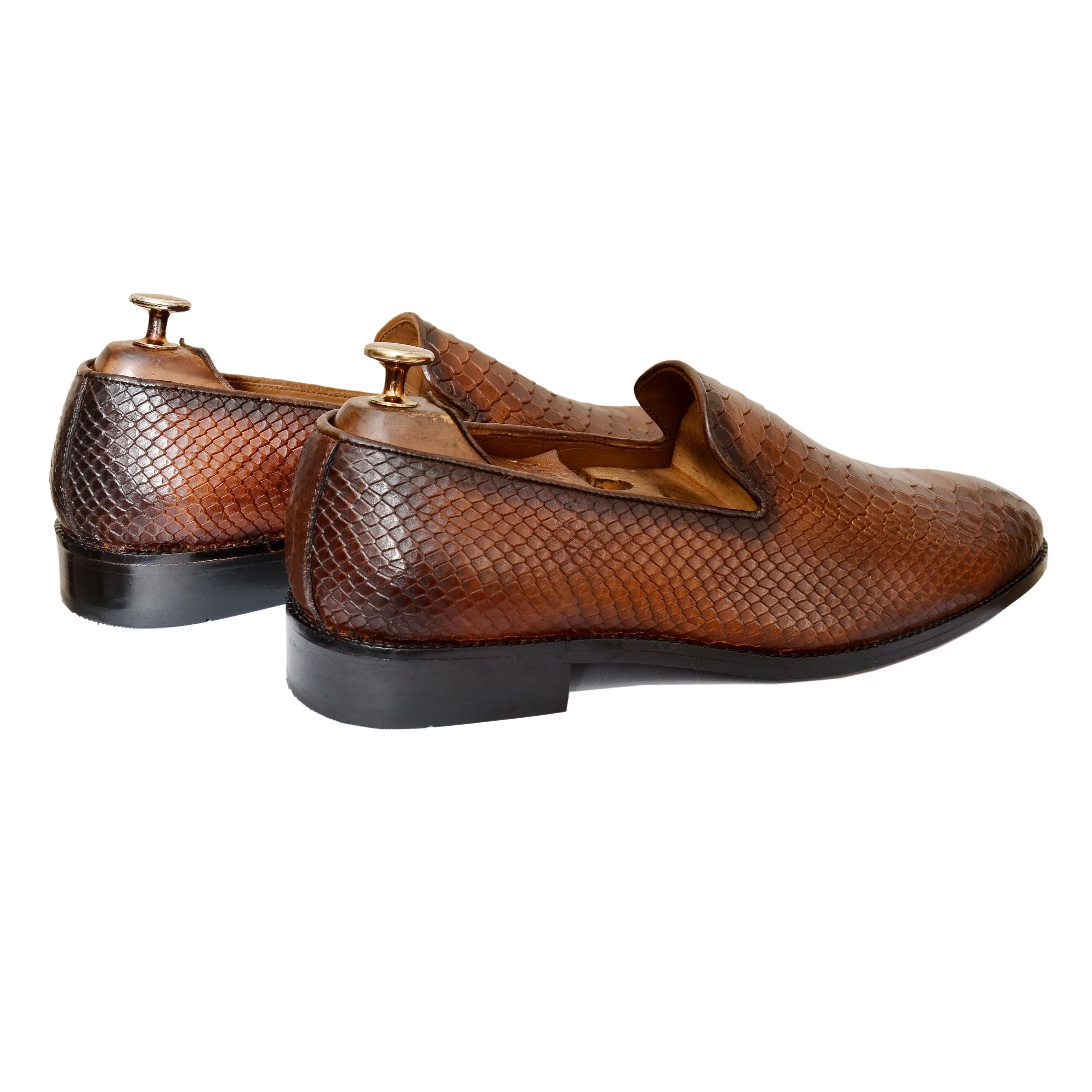 Python Embossed Loafers | Tan