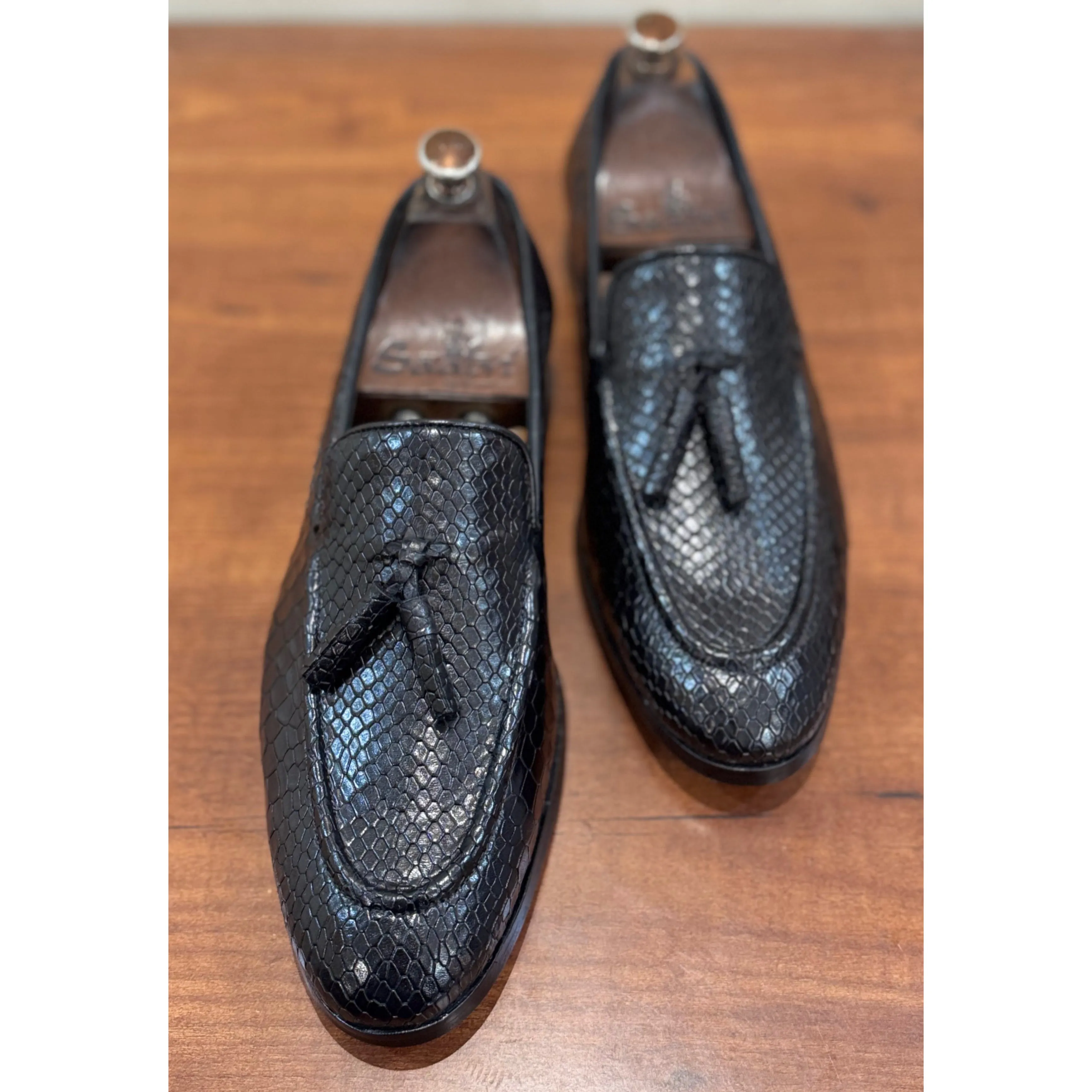 Python Embossed Loafers With Tassles