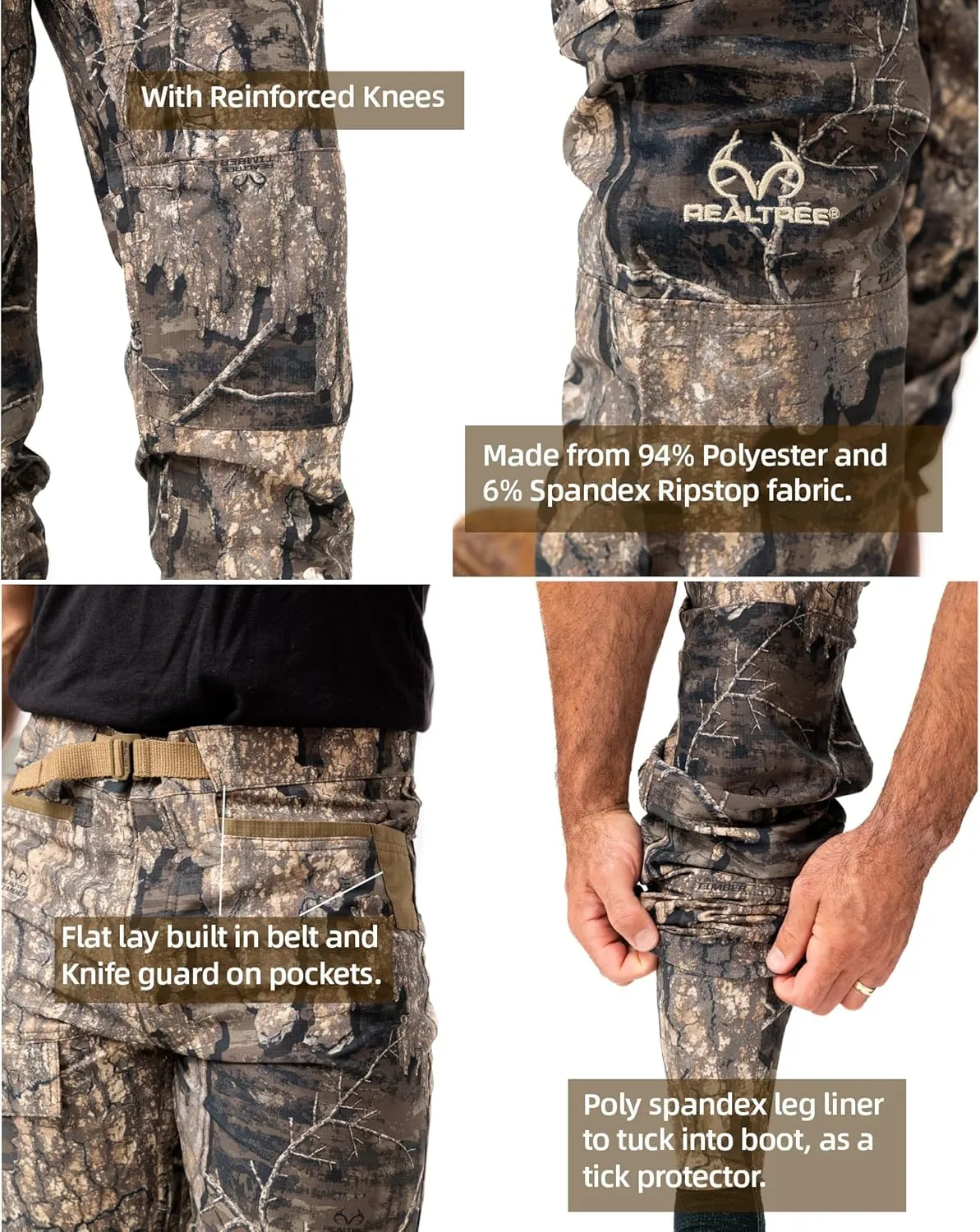 Realtree Men's 5-Pocket Camo Hunting Pant - Durable Pants with Reinforced Knees, Water-Resistant, Breathable Ripstop Fabric