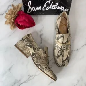 SAM EDELMAN Snakeskin Leather Jamille Block Heel Loafer 6M