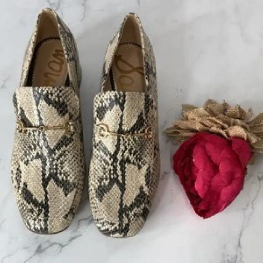 SAM EDELMAN Snakeskin Leather Jamille Block Heel Loafer 6M