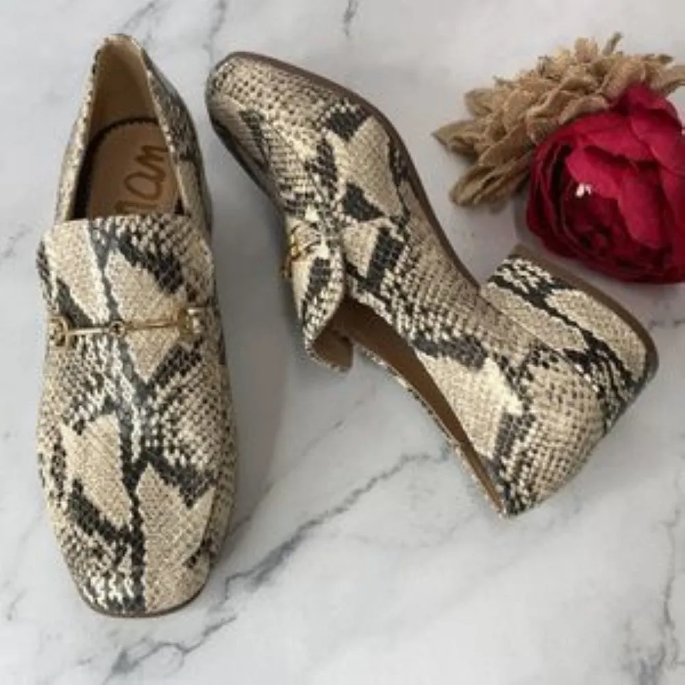 SAM EDELMAN Snakeskin Leather Jamille Block Heel Loafer 6M