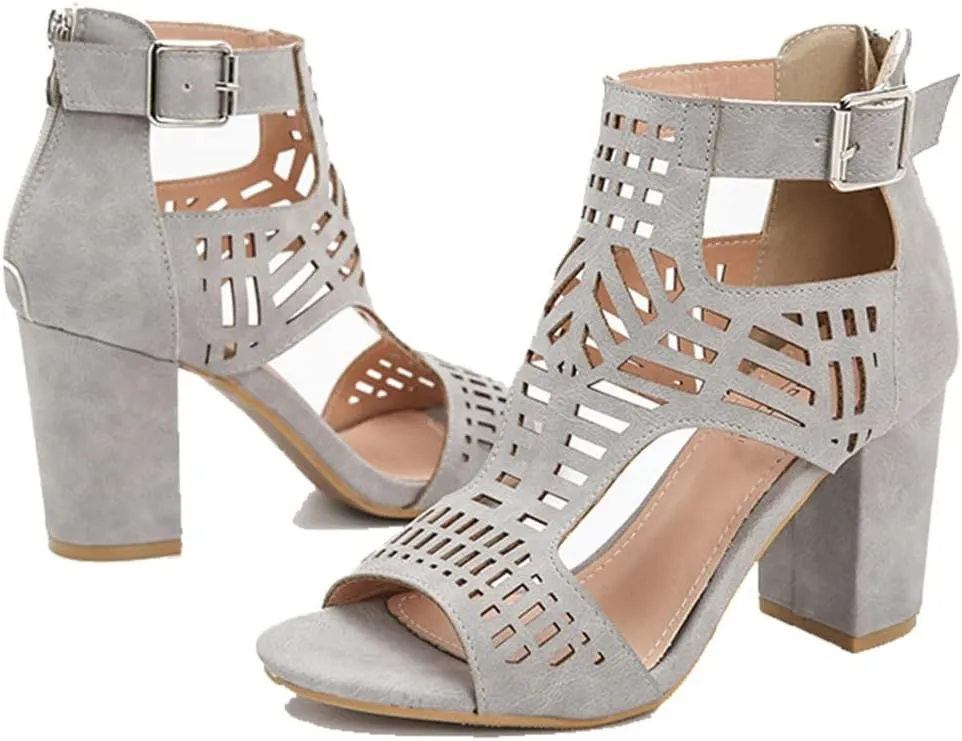 SO SIMPOK Chunky Heel Sandals for women Cut Out Peep Toe Zipper Block Heel Sandals Summer Beach Dressy Party High Heeled Sandals