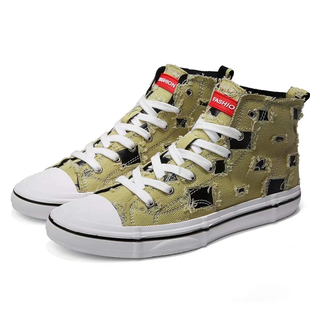 SuperDuo Mens Canvas Shoes Classic Fashion High Top Trainers Lace up Casual Sneakers (8 M US, 6661White)