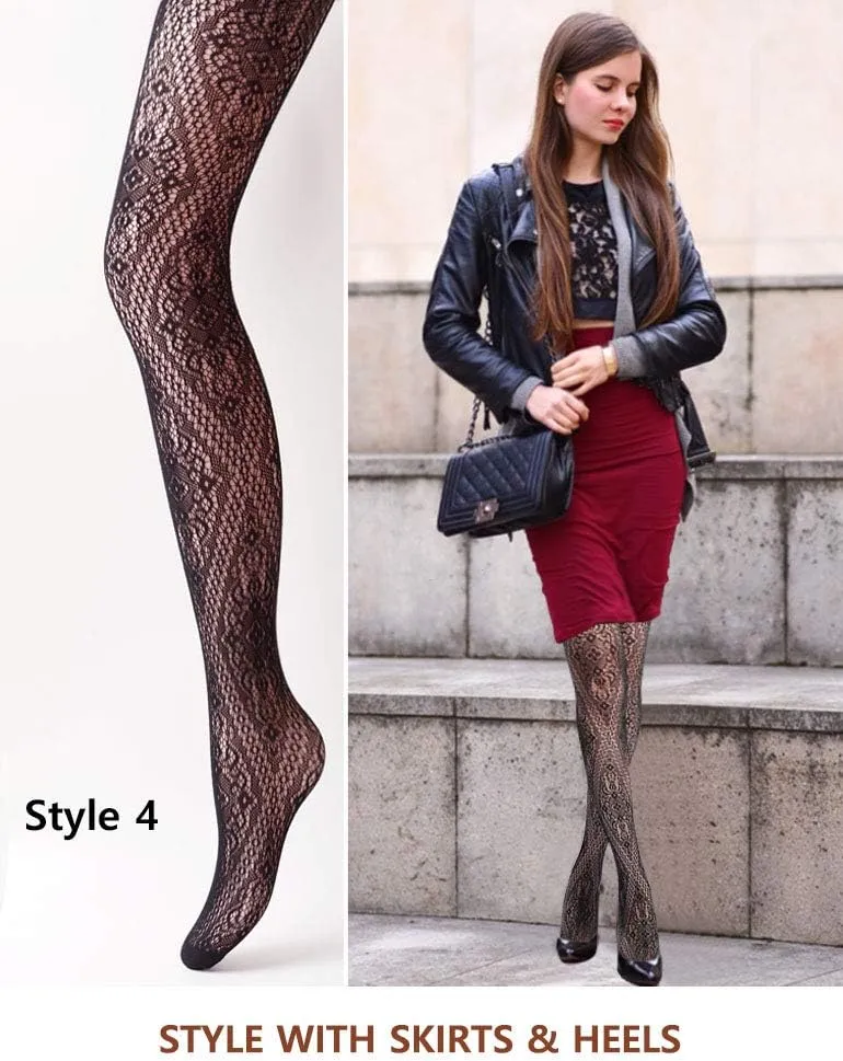 VERO MONTE Women Patterned Fishnet Tights Black Fishnets Net Stockings Pantyhose