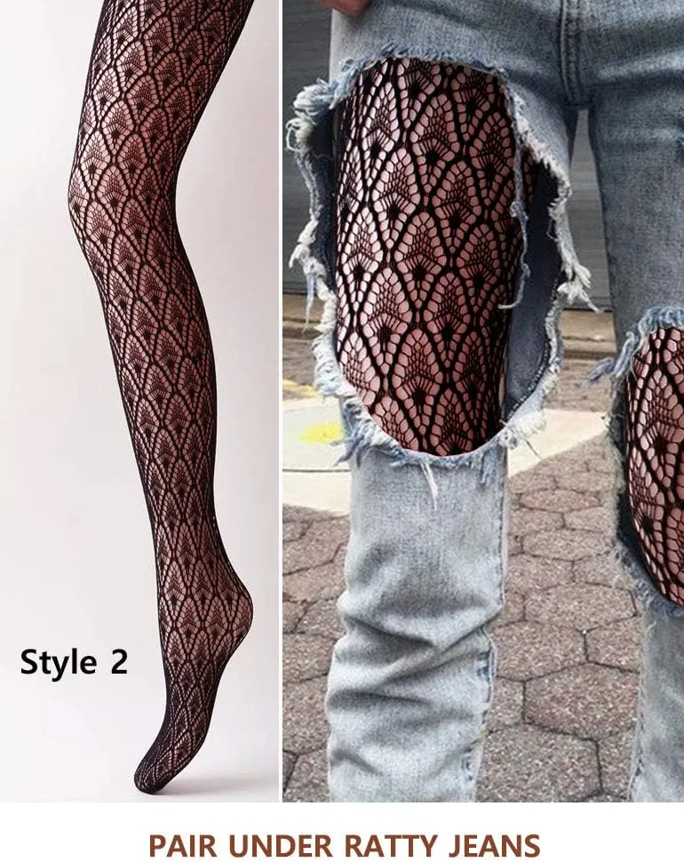 VERO MONTE Women Patterned Fishnet Tights Black Fishnets Net Stockings Pantyhose