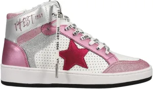 Vintage Havana Womens Dream Glitter Perforated High Slip On Sneakers Shoes - Pink, Silver, White