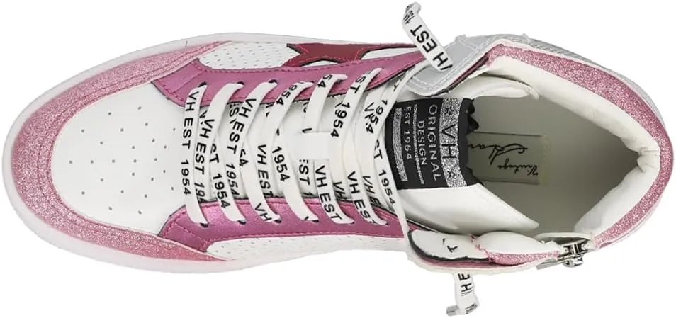 Vintage Havana Womens Dream Glitter Perforated High Slip On Sneakers Shoes - Pink, Silver, White
