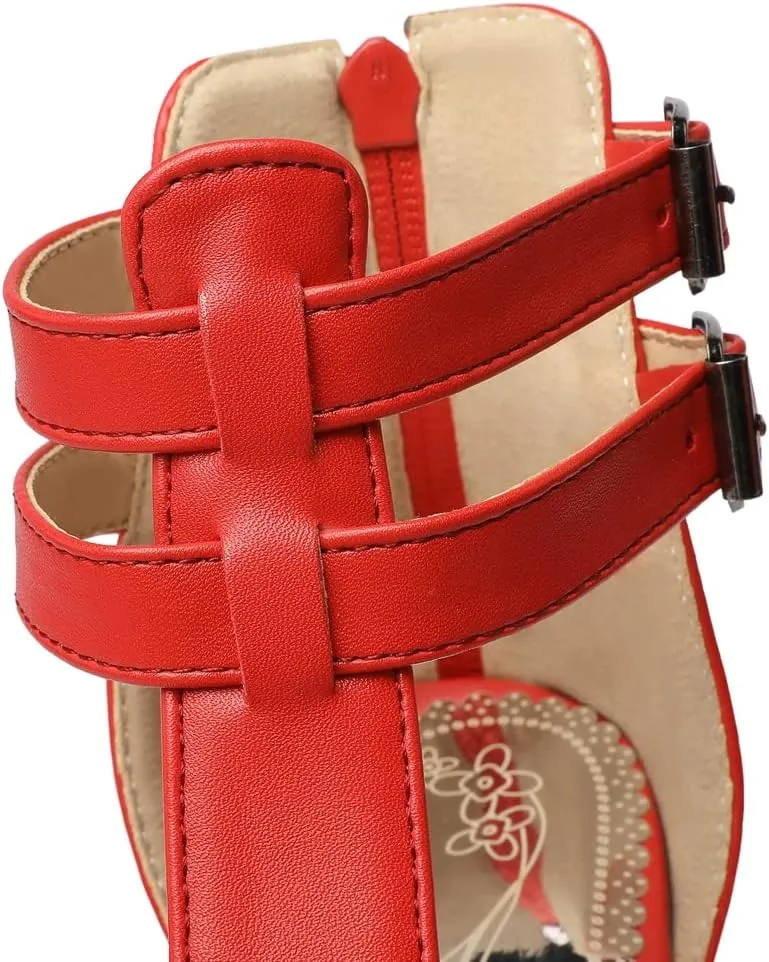 VOKLIN Women's Fashion Strappy Chunky Block High Heel Sandals Open Toe Buckle Zip Platform Dress Heeled Sandal