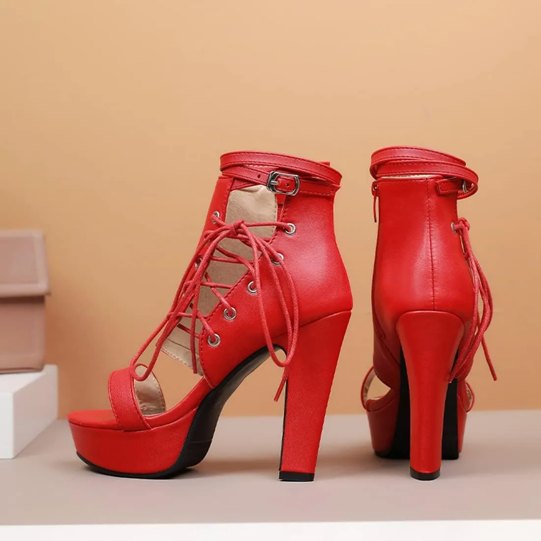 VOKLIN Women's Fashion Strappy Chunky Block High Heel Sandals Open Toe Buckle Zip Platform Dress Heeled Sandal