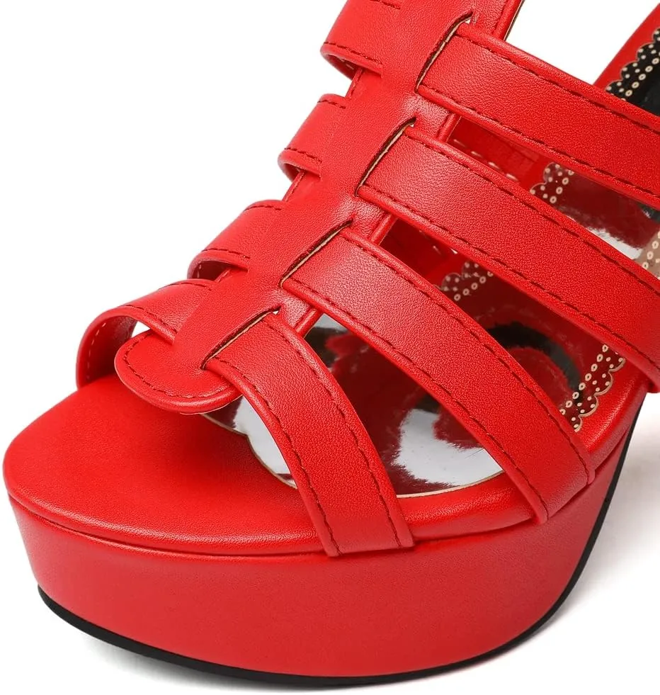 VOKLIN Women's Fashion Strappy Chunky Block High Heel Sandals Open Toe Buckle Zip Platform Dress Heeled Sandal
