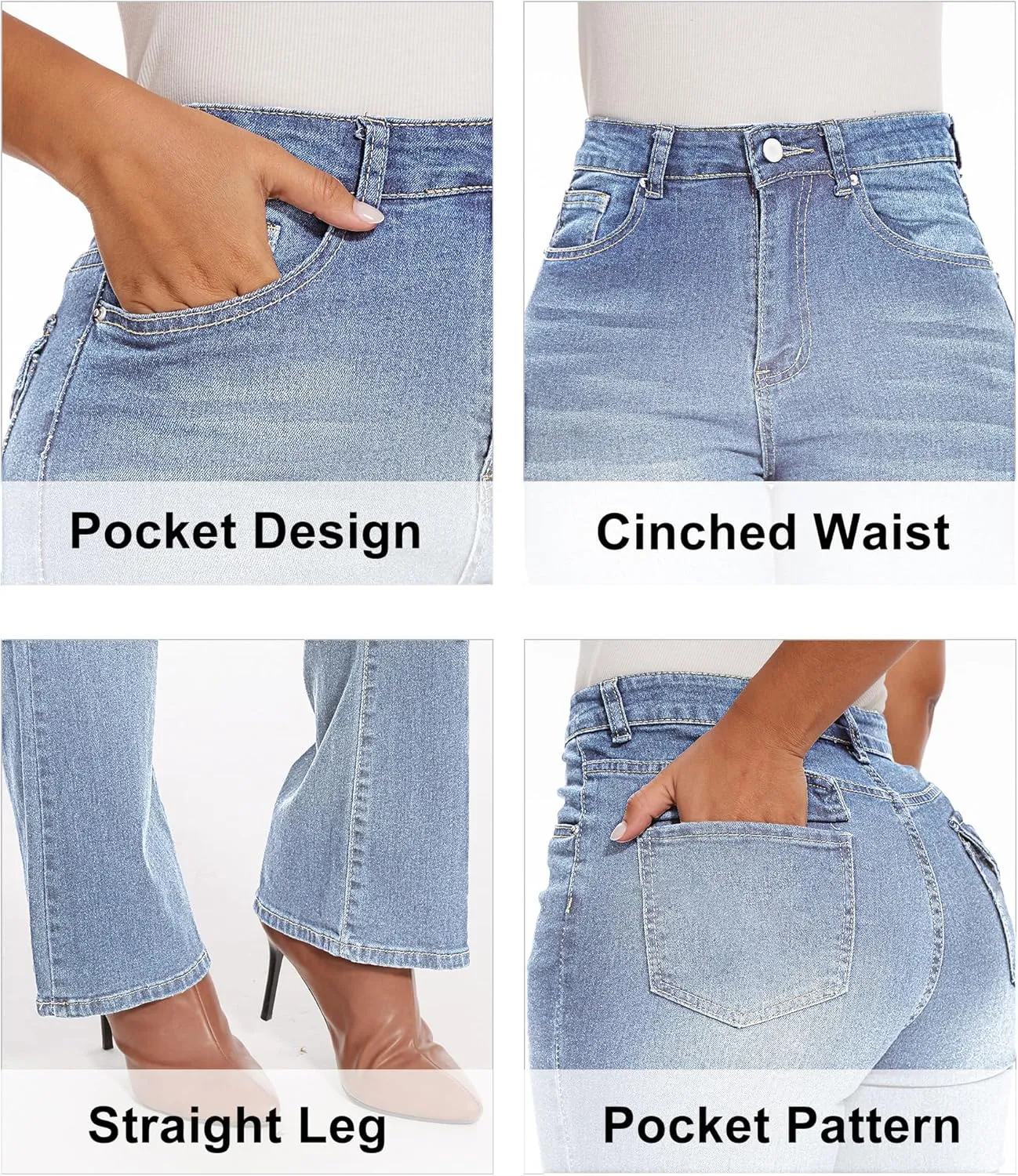 Women Butt Lifting Jeans - Stretch Denim Mid Rise Pants With Tummy Control