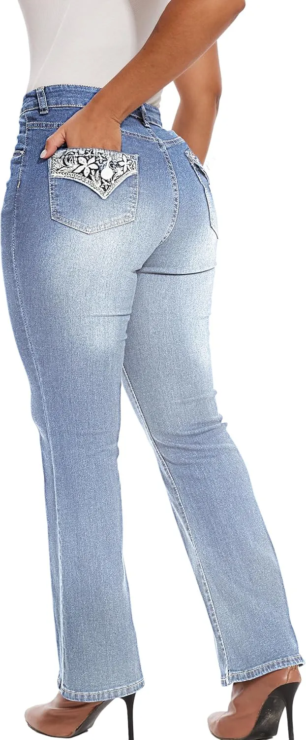 Women Butt Lifting Jeans - Stretch Denim Mid Rise Pants With Tummy Control